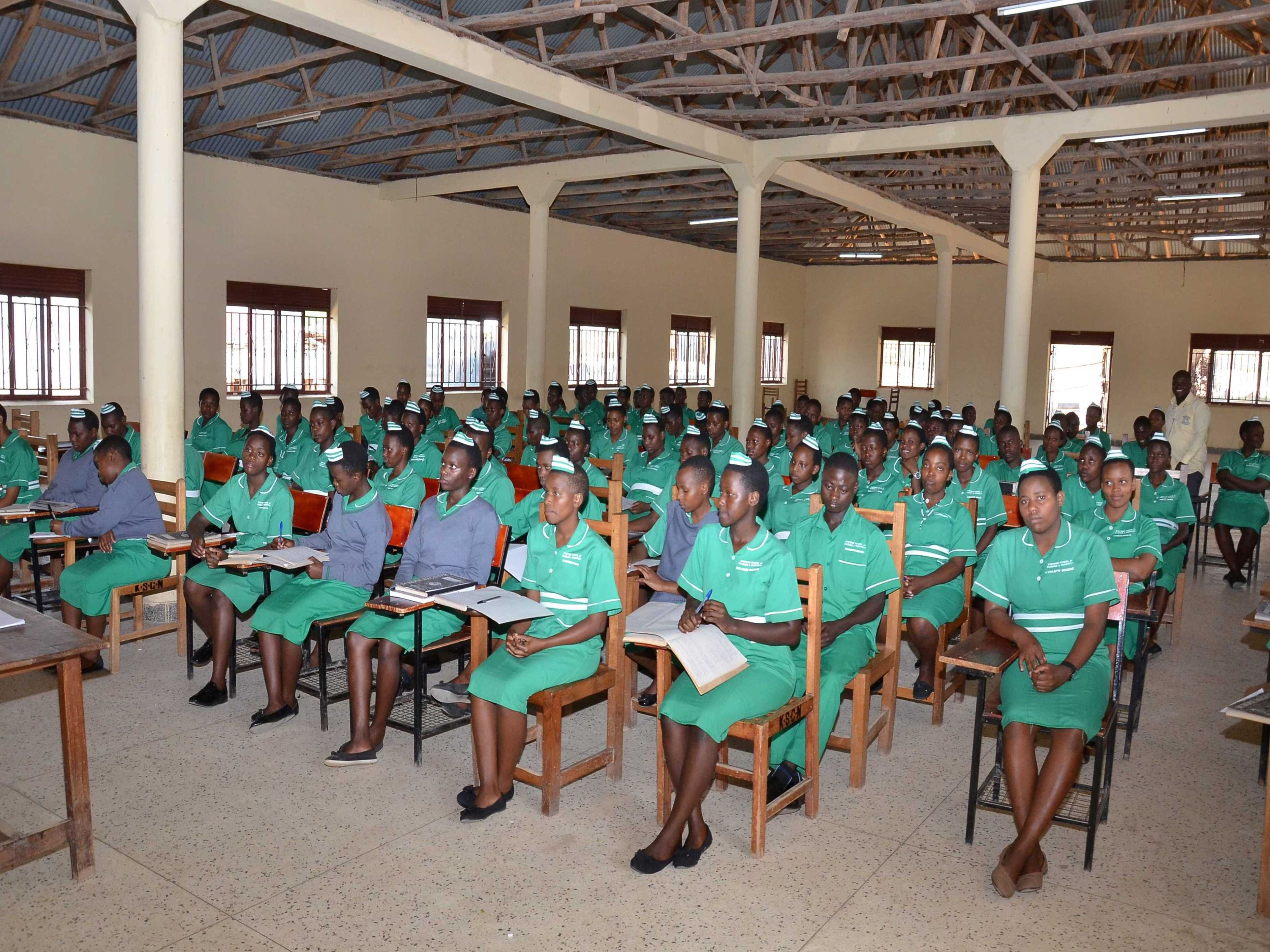 KSNM students gathering outside a classroom